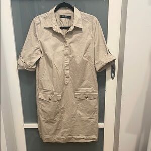 Lauren Ralph Lauren Khaki Cargo Safari Utility Shirt Dress, L